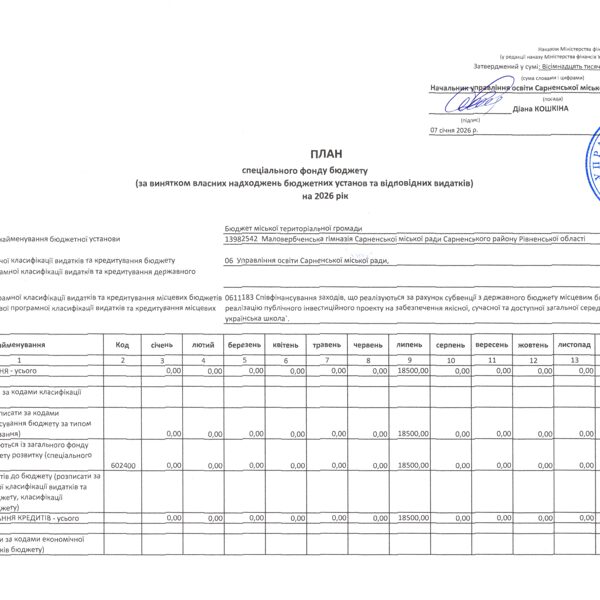 Кошторис 2026 код 0611183 03